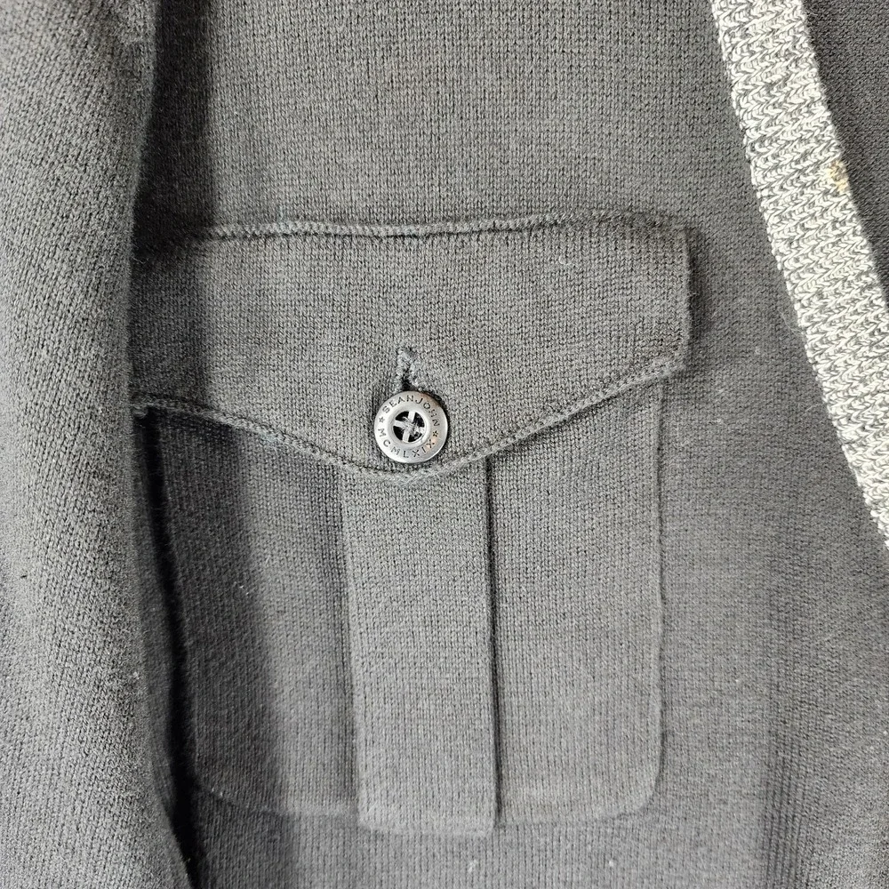 Sean John Zip‎ Cardigan Sweater Mens 3XL Black V-Neck Knit Cotton Pockets